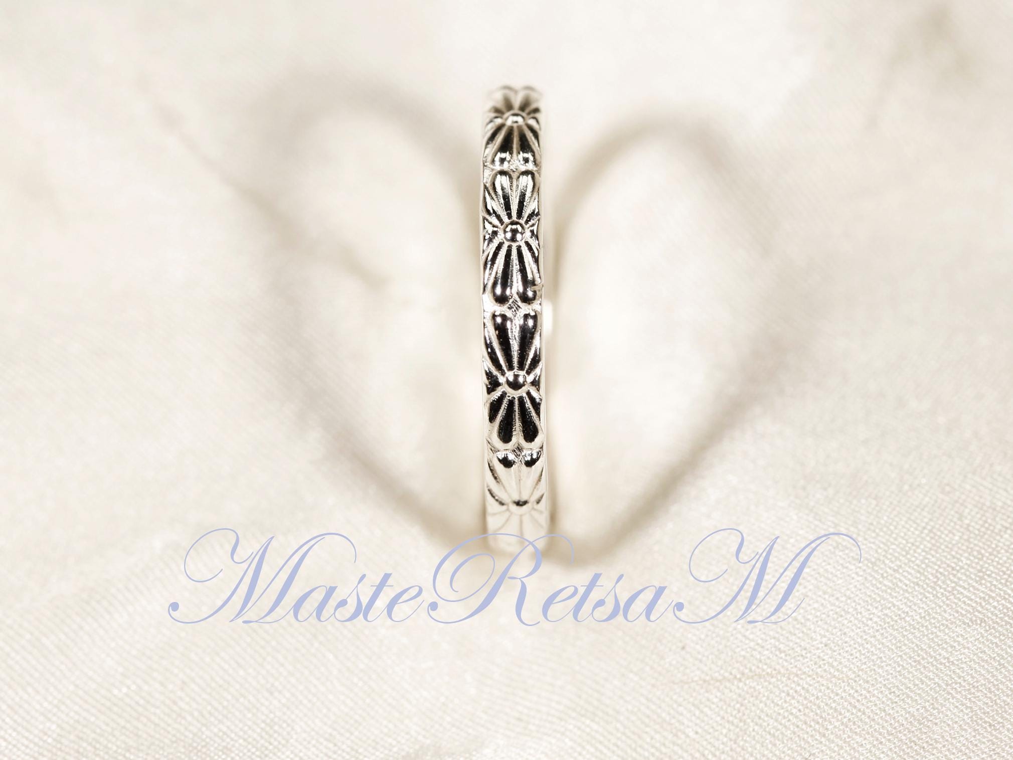 Zp102-handmade Sterling Silver Flower Pattern Ring (2.6mm) - Etsy