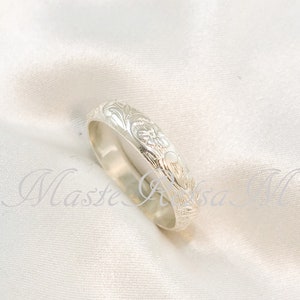 107801 14k Gold filled flower pattern rings, Silver pattern ring , 4mm width Silver-102101