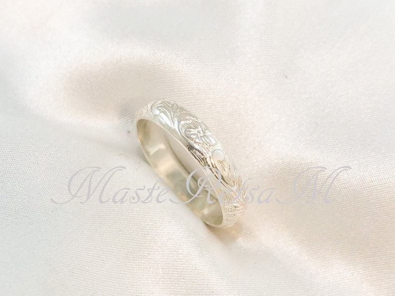 107801 14k Gold filled flower pattern rings, Silver pattern ring , 4mm width Silver-102101