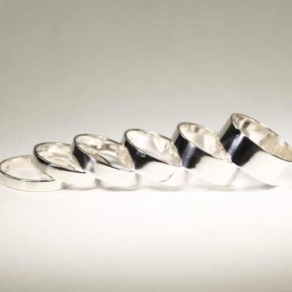 Glatte Bandring aus Sterlingsilber, Handgemachte Stapelringe (3-8 mm)
