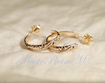 NEW ARRIVALS-E-ZP104- 14K Gold Filled Pattern Hoop Earrings – Sterling Silver Option Available