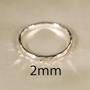 925 Silver Smooth & Hammered ring, 1-2.5mm width. image 7