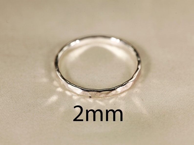 925 Silber Glatt & Hammered Ring, 1-2.5mm breit. Bild 7