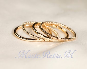 SET-K    14k Gold Filled Stack Ring Set ,     Rose Gold Ring,     Silver rings.