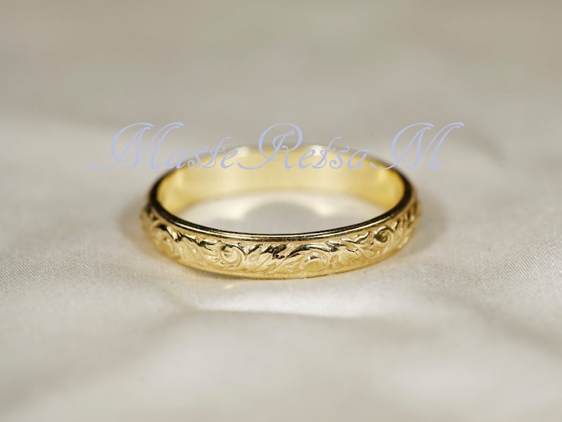 102126 925 Silver pattern ring, 14K Gold Vermeil ring 3.5mm width 14K Gold Vermeil