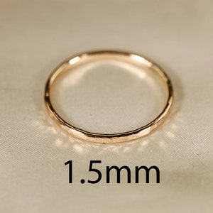 14K Yellow SOLID gold ring, Flat wire, Hammered ring, Wire width : 1.1 / 1.5mm image 8