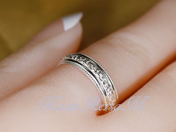 102120 925 Silver Pattern Ring, Vintage Style Unisex Ring