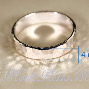 925 Silver, Hammered RINGs, width3-8mm 4mm Hammered