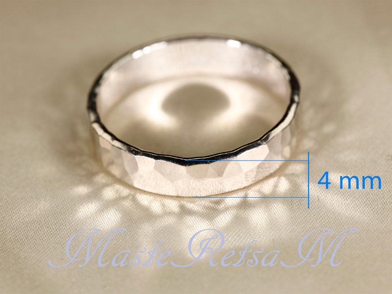 925 Silver, Hammered RINGs, width3-8mm 4mm Hammered