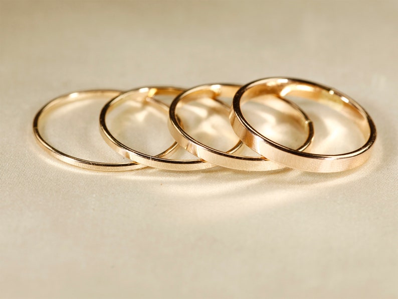 14k Gold Filled Ring, Flat wire, Smooth rings, Hammered Rings, 1-2.5mm width. image 2