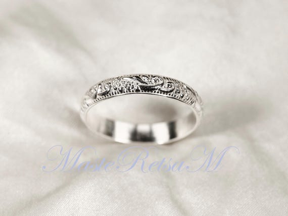 Zp166-handmade Sterling Silver Ring: Unique Textured Band (3.5mm