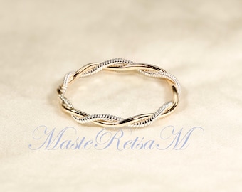 Twist No.9- New Arrival Twisted Style Two Tone Ring: Stackable 2.0mm Band.