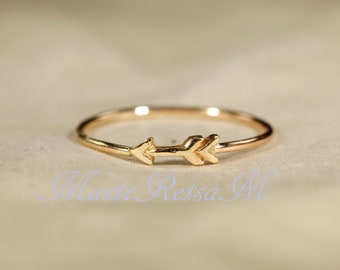 14K  Yellow SOLID gold ring        Arrow ring,   Wire diameter: 1mm