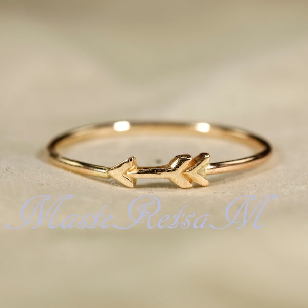 14K  Yellow SOLID gold ring        Arrow ring,   Wire diameter: 1mm