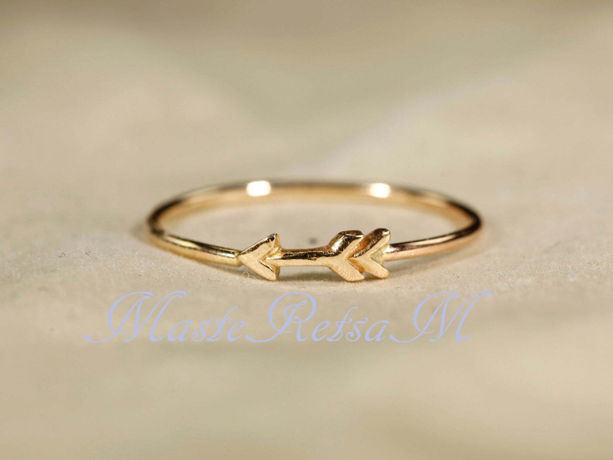 14K Yellow SOLID gold ring Arrow ring, Wire diameter: 1mm