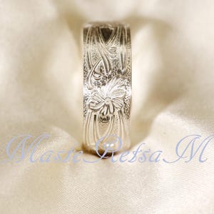 7807-14k Gold Filled Floral Pattern Ring - Wide Sterling Silver Band ...