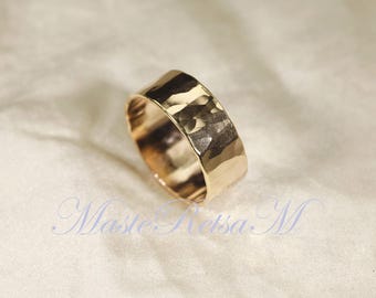 Handgemachte 8 mm Breite 14k Gold Filled gehämmerter Ring, klassische Zigarrenbanderole