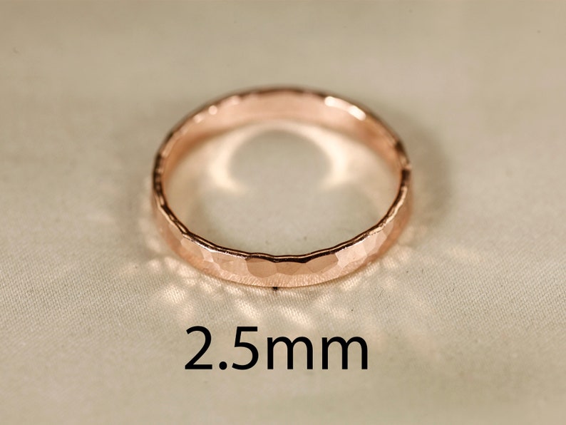 14k ROSE gold filled ring, Flat wire, Hammered Ring, 1-2.5mm width. 2.5mm 1ring