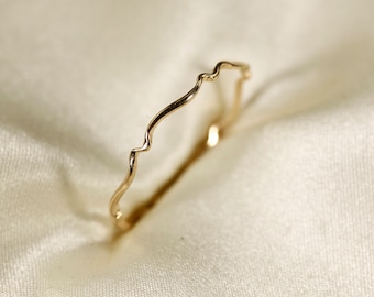 14K Yellow SOLID  gold rings,                WAVE----A                    0.8mm  /  1.1mm  / 1.4mm