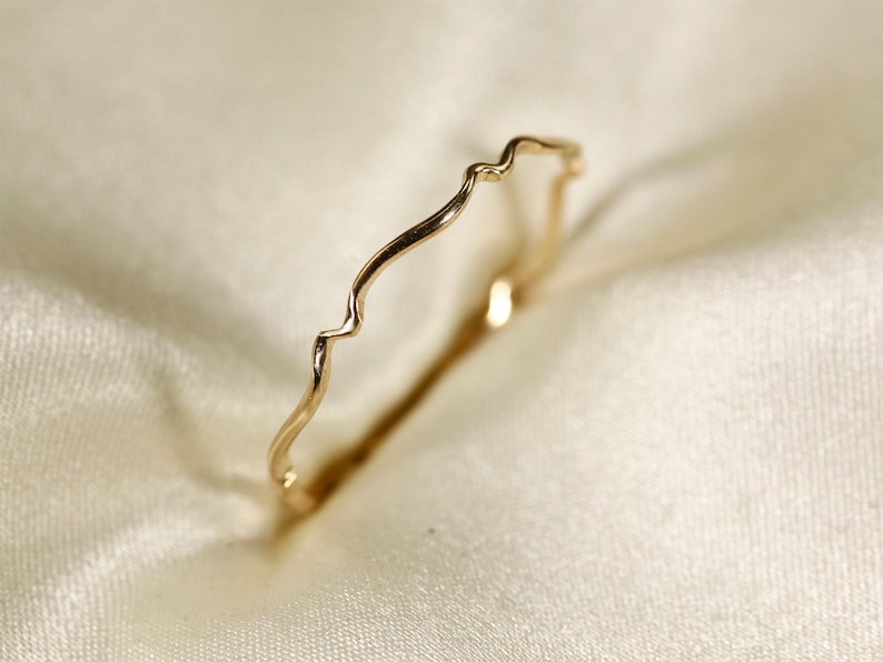 14K Yellow SOLID gold rings, WAVEA 0.8mm / 1.1mm / 1.4mm image 1