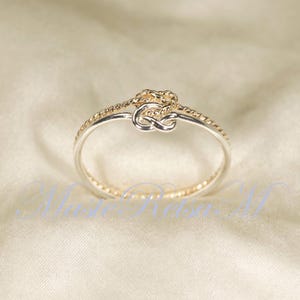Two tone double knot  Gold Filled + Sterling Silver Rose Knot Engagement Ring