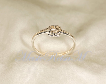 Two tone double knot  Gold Filled + Sterling Silver Rose Knot Engagement Ring