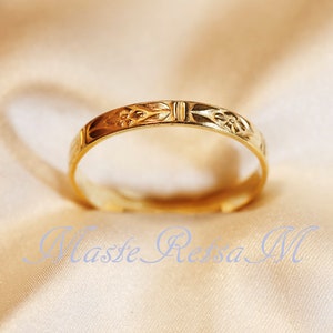 102124 925 Silver pattern ring, 14K gold Vermeil ring , 2.8mm width 14K Gold Vermeil