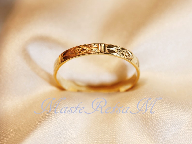 102124 925 Silver pattern ring, 14K gold Vermeil ring , 2.8mm width 14K Gold Vermeil