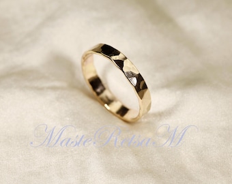 Handgemachter 3 mm Breite 14k Gold gefüllter gehämmerter Ring, klassische Zigarrenbanderole