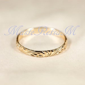 600104 14K Yellow SOLID gold ring, Pattern ring, 600104 ring Width2.6mm image 2