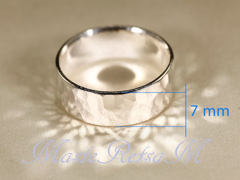 925 Silver, Hammered RINGs, width3-8mm 7mm Hammered