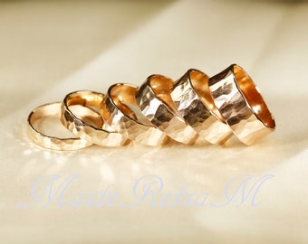 Pierścionek z młotkowanego złota 14k, klasyczna obrączka na cygaro (3-8 mm)