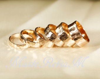 14k Gold Filled Rings,  Smooth Rings,   Hammered  Rings,  3-8mm