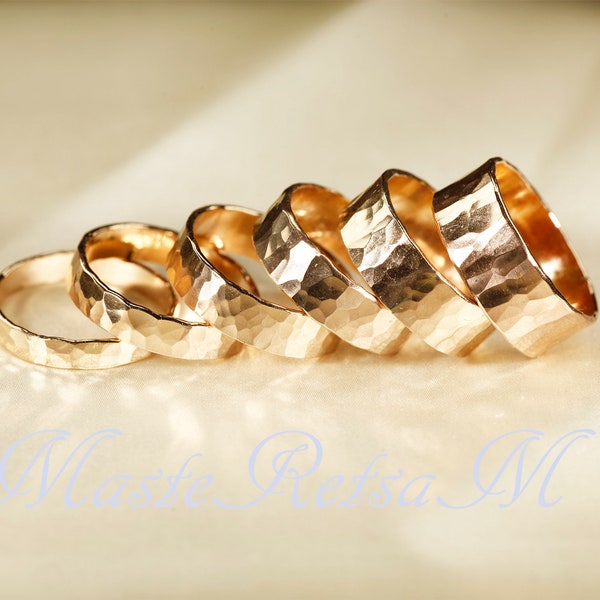 14k Gold Filled Hammered Ring, Classic Cigar Band (3-8mm)