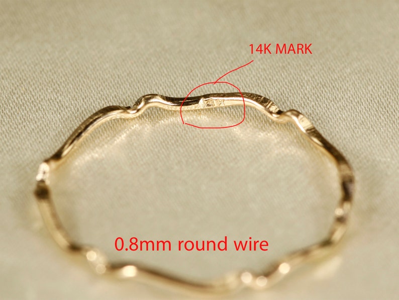 14K Yellow SOLID gold rings, WAVEA 0.8mm / 1.1mm / 1.4mm image 5