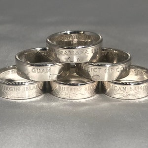 90% Silver Quarter Coin Ring: USA Territories, 6mm Width