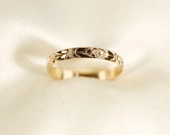 14K Yellow SOLID gold ring,   Pattern ring,  600971 ring  Width--2.8mm