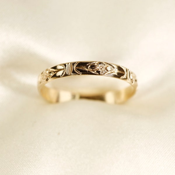 Anello con motivo in oro massiccio 14K, anello in stile vintage (larghezza 2,8 mm) - 0971