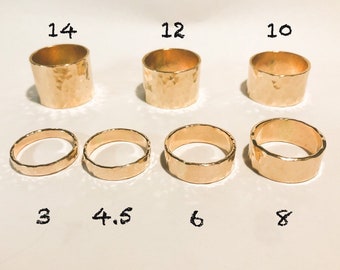 Bague martelée en gold filled 14 carats, largeur 3-14 mm