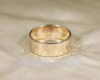 Handgemachte 7 mm Breite 14k Gold Filled Gehämmerter Ring, Klassische Zigarren Banderole