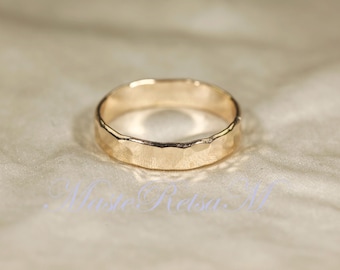 Handgemachte 4 mm Breite 14k Gold Filled gehämmerter Ring, klassische Zigarrenbanderole