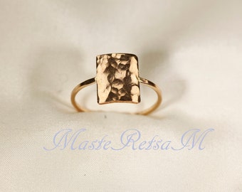 10X12 Rechteck Ring Gehämmert 14k Gold gefüllt, Silber, Rose Gold gefüllt.