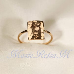Hammered 14K Gold Filled Ring: Rectangle Shield (10x12mm)