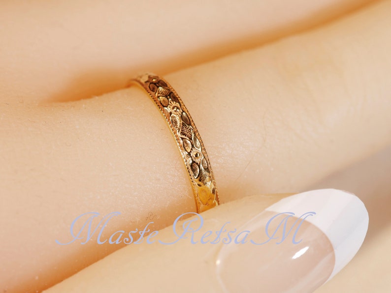 102118 925 Silver texture ring , 14K gold Vermeil ring 2.8mm Wide image 9