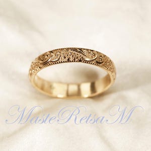 ZP--166   Handmade 14k Gold filled Vintage Floral Pattern ring, 925 Sterling Silver Pattern Ring,   3.5 mm width