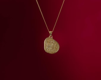Athena's Owl Gold-Plated Sterling Silver Pendant Necklace – Ancient Greek Coin
