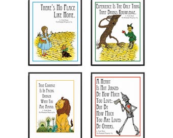 Wizard of Oz Storybook Kids Room Decor Nursery Decor Art Prints Dorothy Baum Book Quotes Literature Kids Wall Decor Art Print Set