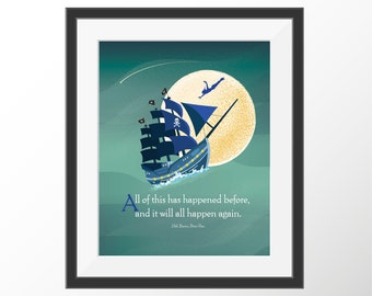 Peter Pan Art Quote Print Neverland Kids Wall Art Kids Room Nursery Art Prints Decor Storybook Book Quotes Literature