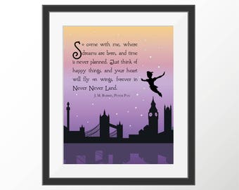 Peter Pan Art Print Quote Neverland Kids Room Kids Wall Art Nursery Decor Art Prints Storybook Book Quotes Literature