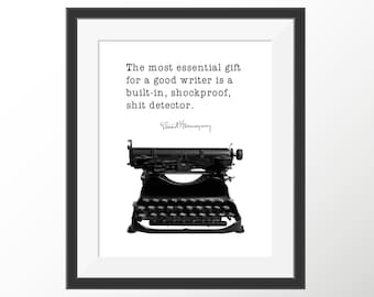 Cita divertida de Ernest Hemingway, libro de arte, citas de escritor, regalo, cita de autor, cita de máquina de escribir, cita en blanco y negro, impresión, arte de pared, decoración